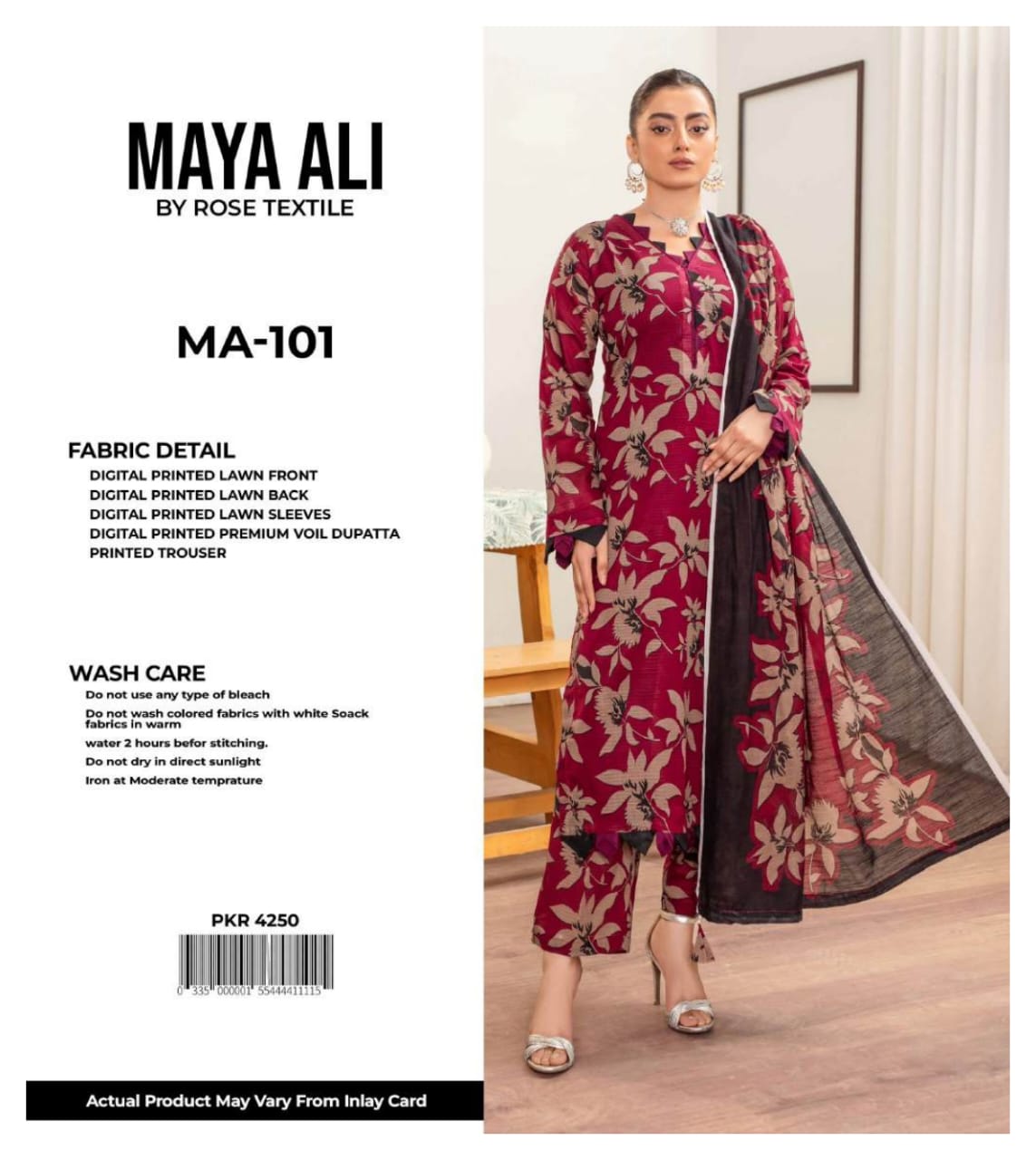 MAYA ALI Digital Printed Lawn 3 Piece