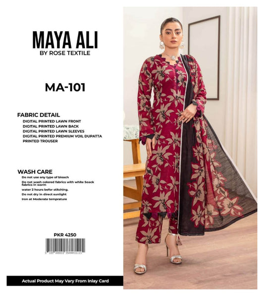 MAYA ALI Digital Printed Lawn 3 Piece