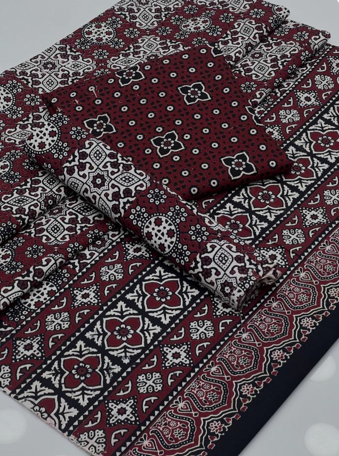 Traditional Ajrak Style Printed Cotton Fabric Collection
