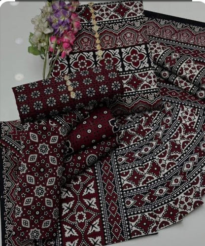 Traditional Ajrak Style Printed Cotton Fabric Collection