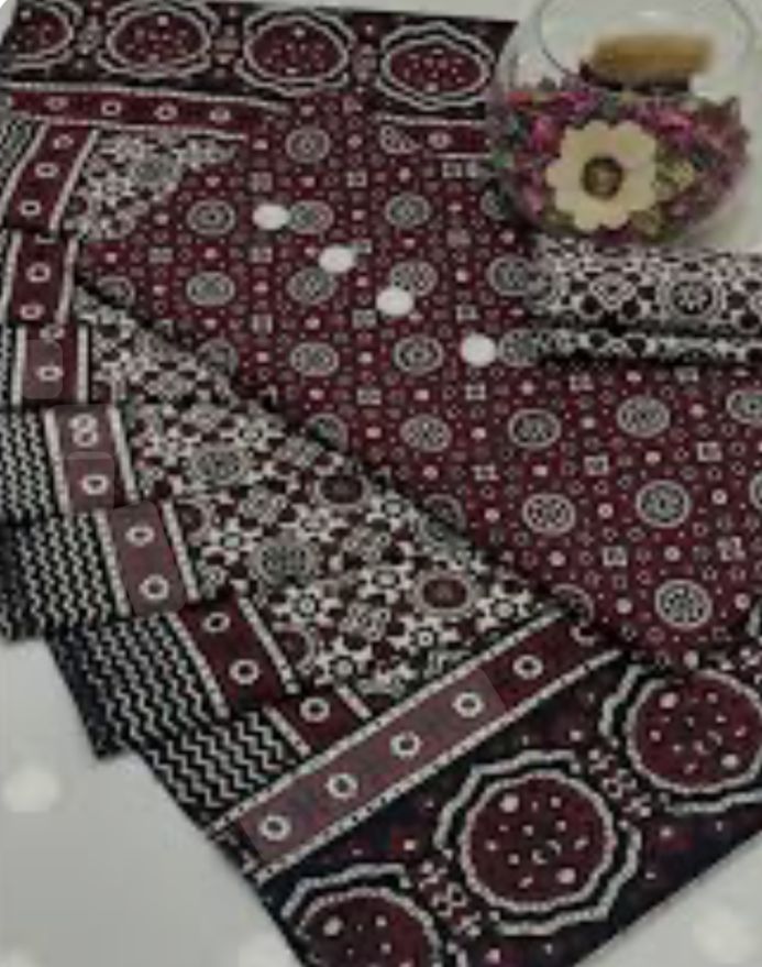Traditional Ajrak Style Printed Cotton Fabric Collection