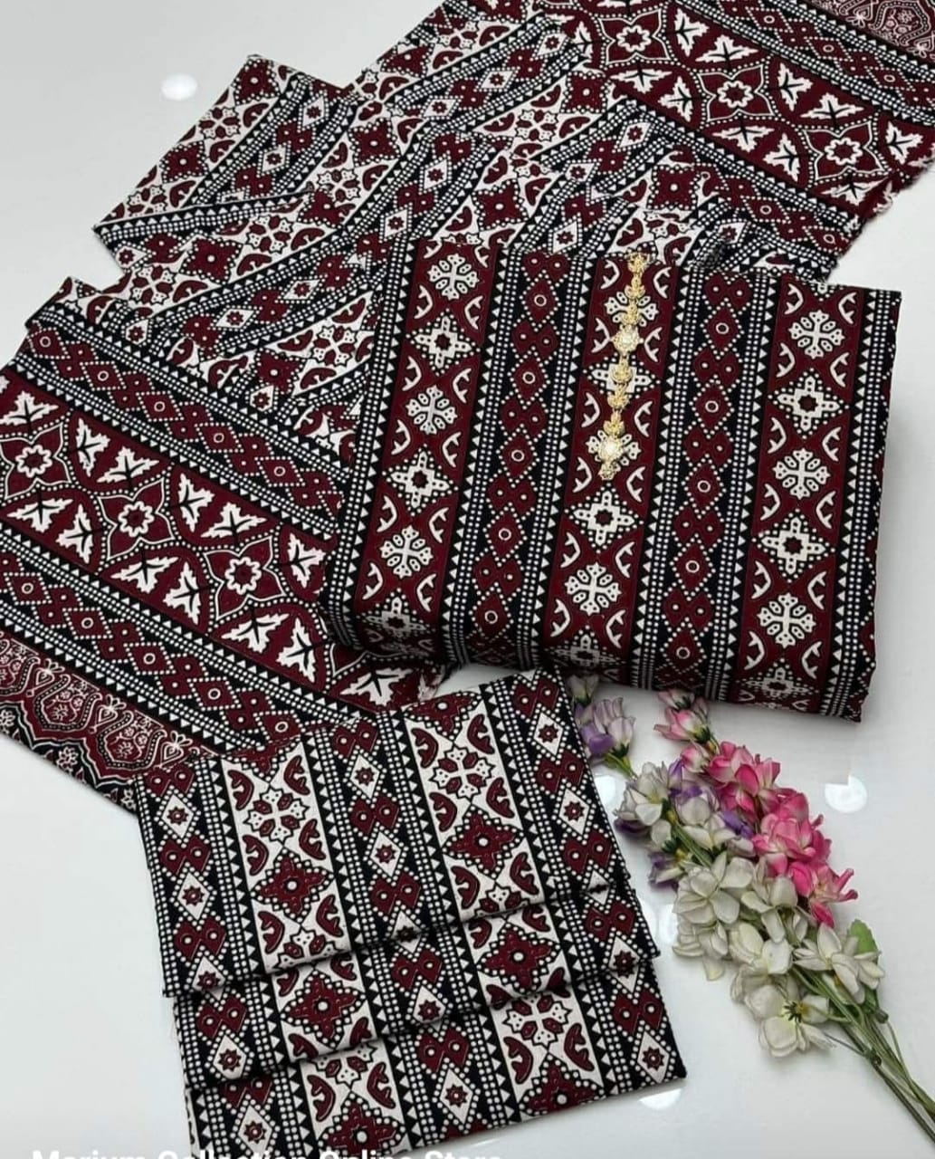 Traditional Ajrak Style Printed Cotton Fabric Collection