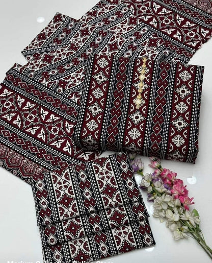 Traditional Ajrak Style Printed Cotton Fabric Collection