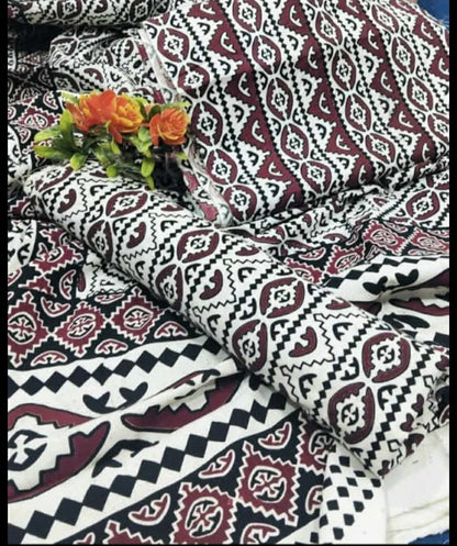 Traditional Ajrak Style Printed Cotton Fabric Collection