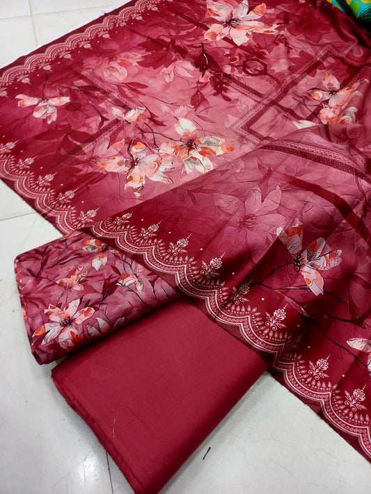 Mix Brand 3 Pcs Printed Cotton Lawn