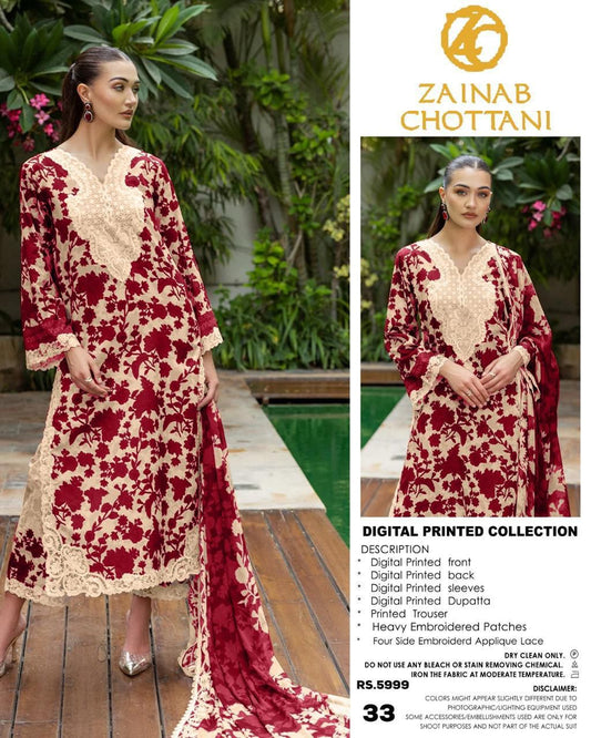 Mix Brand Lawn With Chiffon Dupatta