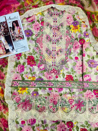 Mix Brand Lawn With Chiffon Dupatta