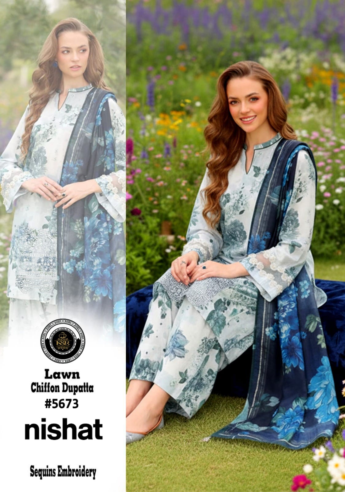 K&R Lawn Shirt with Sequence Embroidery