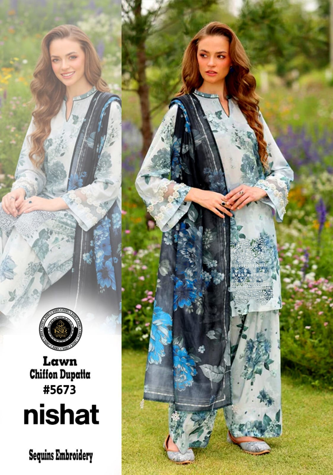 K&R Lawn Shirt with Sequence Embroidery