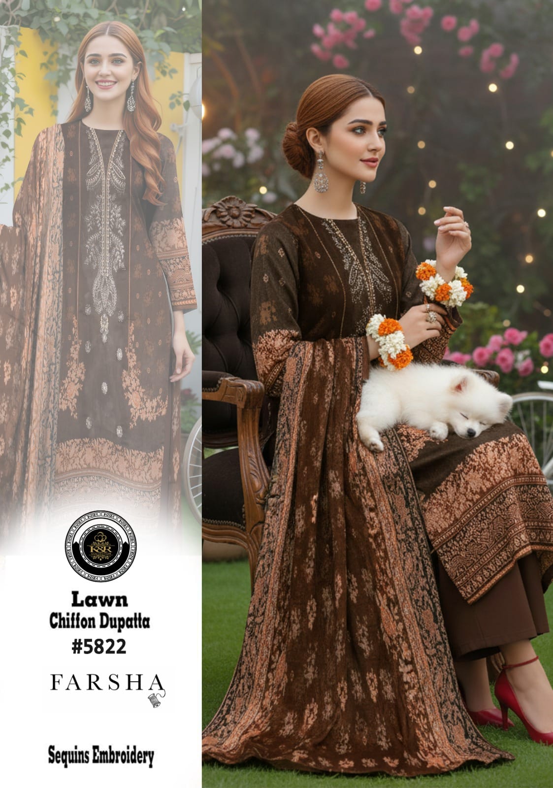 K&R Lawn Shirt with Sequence Embroidery