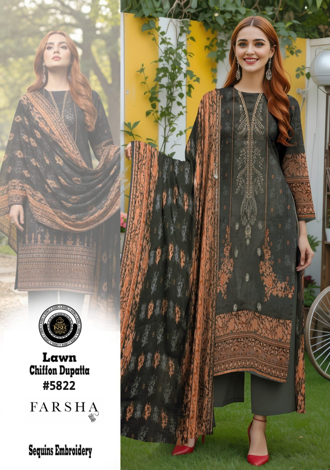 K&R Lawn Shirt with Sequence Embroidery