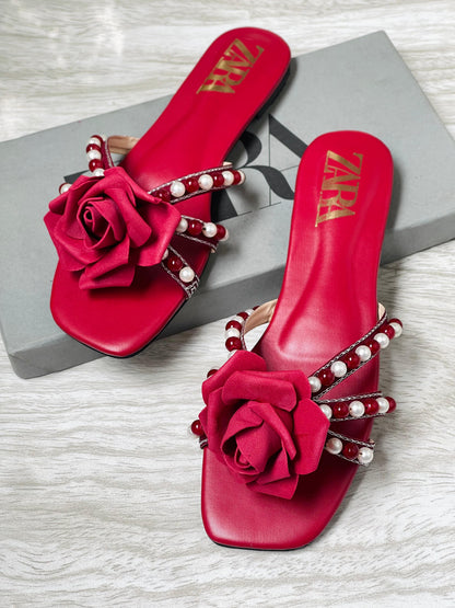 ZARA EMBROIDERED FLOWER FLATS