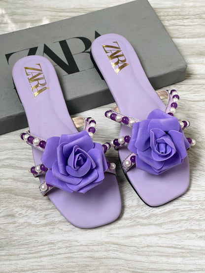 ZARA EMBROIDERED FLOWER FLATS