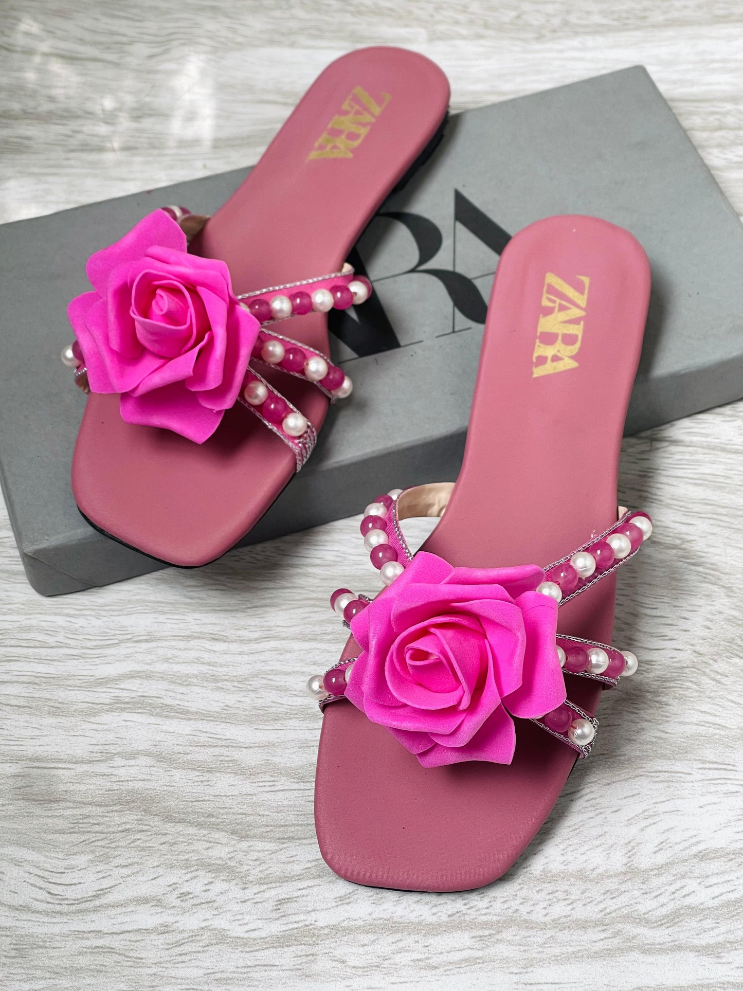 ZARA EMBROIDERED FLOWER FLATS