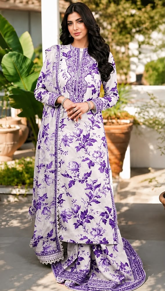 Lawn with 4 side chiffon embroidered Dupatta