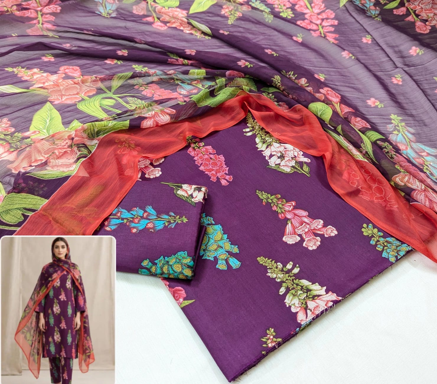Printed Lawn With Chiffon Dupatta Collection