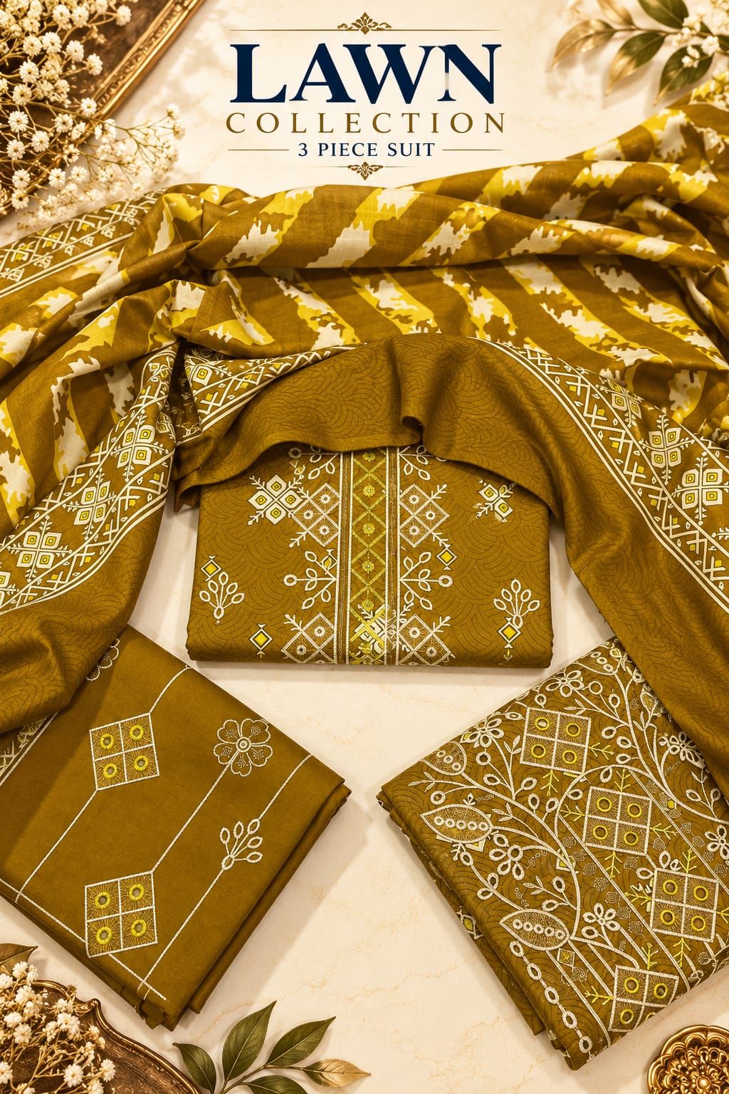 EMBROIDED COTTON 3 PCS LAWN