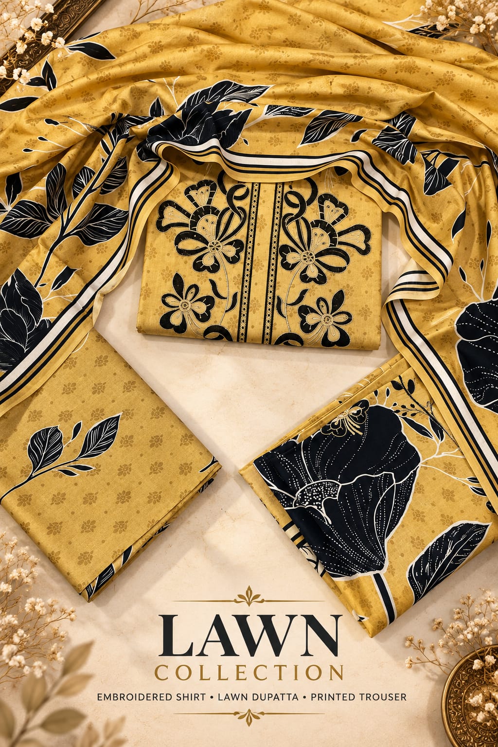 EMBROIDED COTTON 3 PCS LAWN