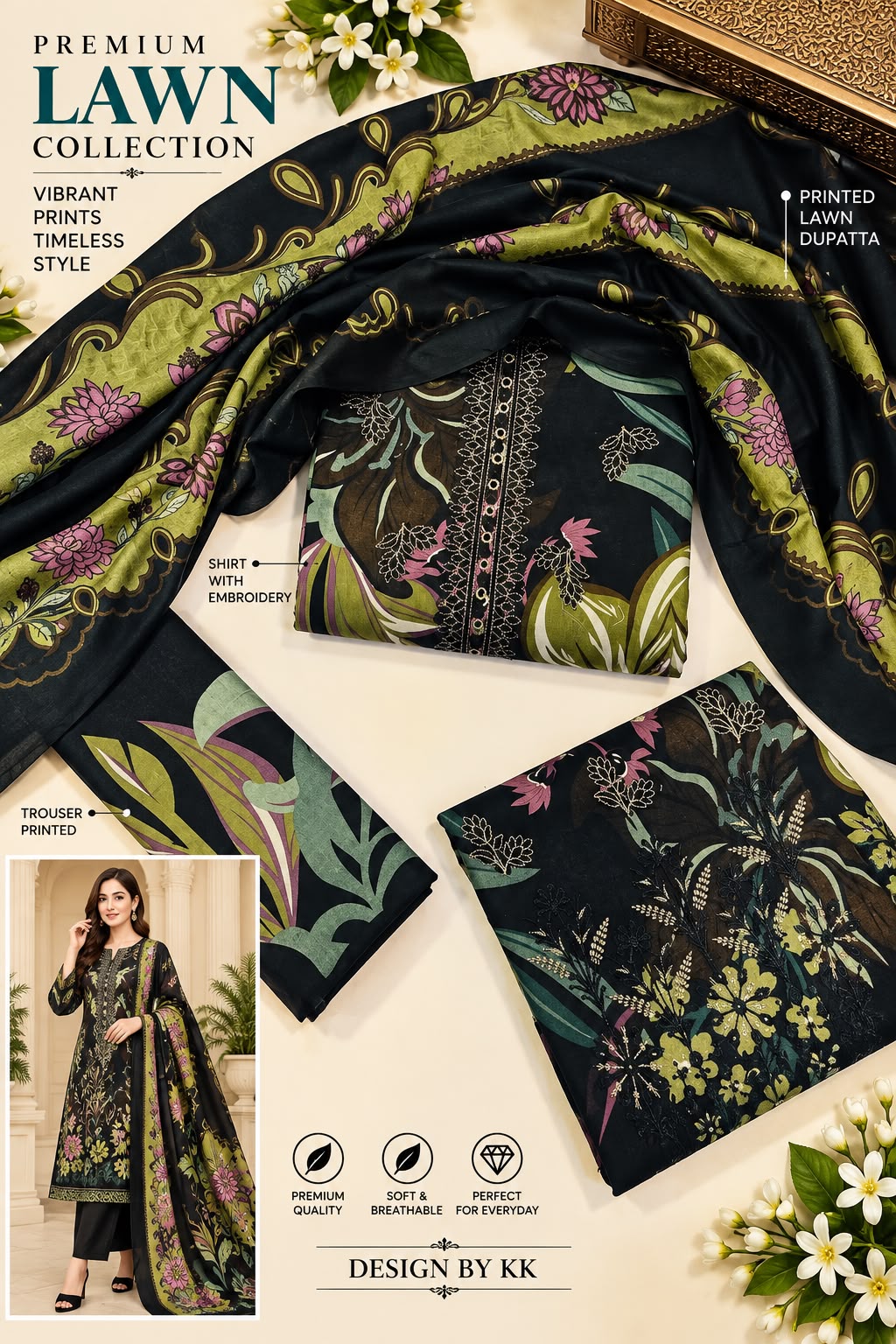 EMBROIDED COTTON 3 PCS LAWN