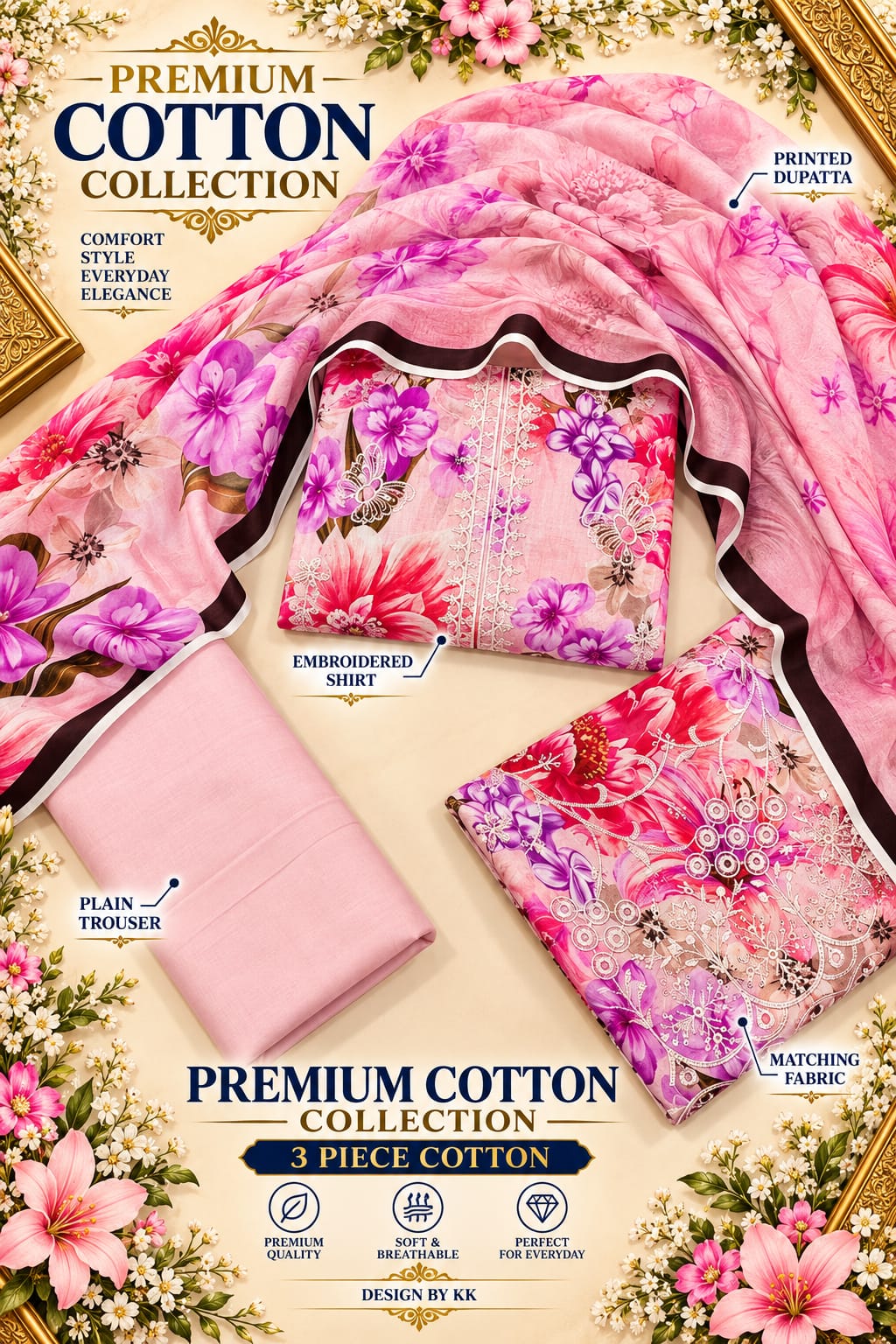 EMBROIDED COTTON 3 PCS LAWN
