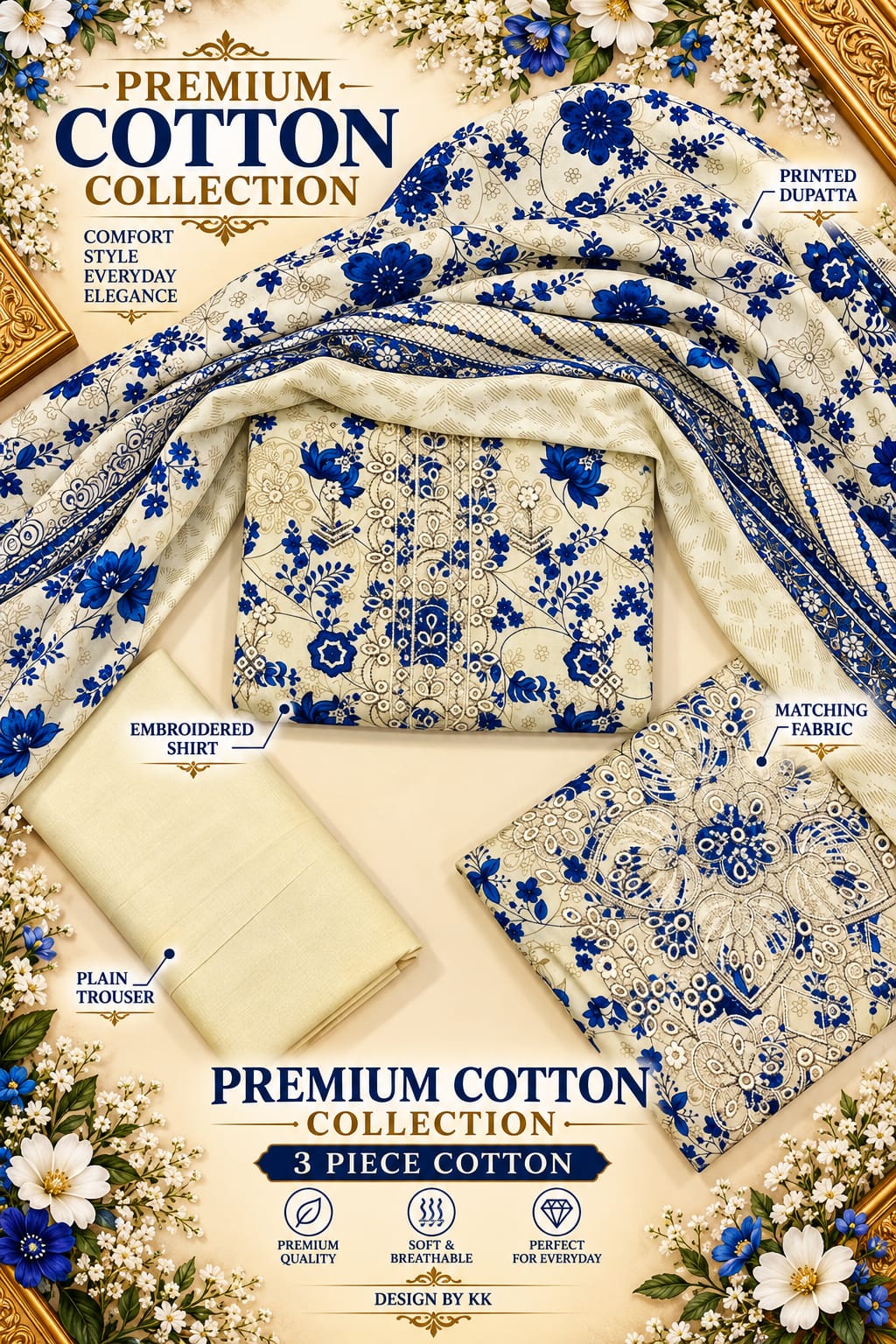 EMBROIDED COTTON 3 PCS LAWN